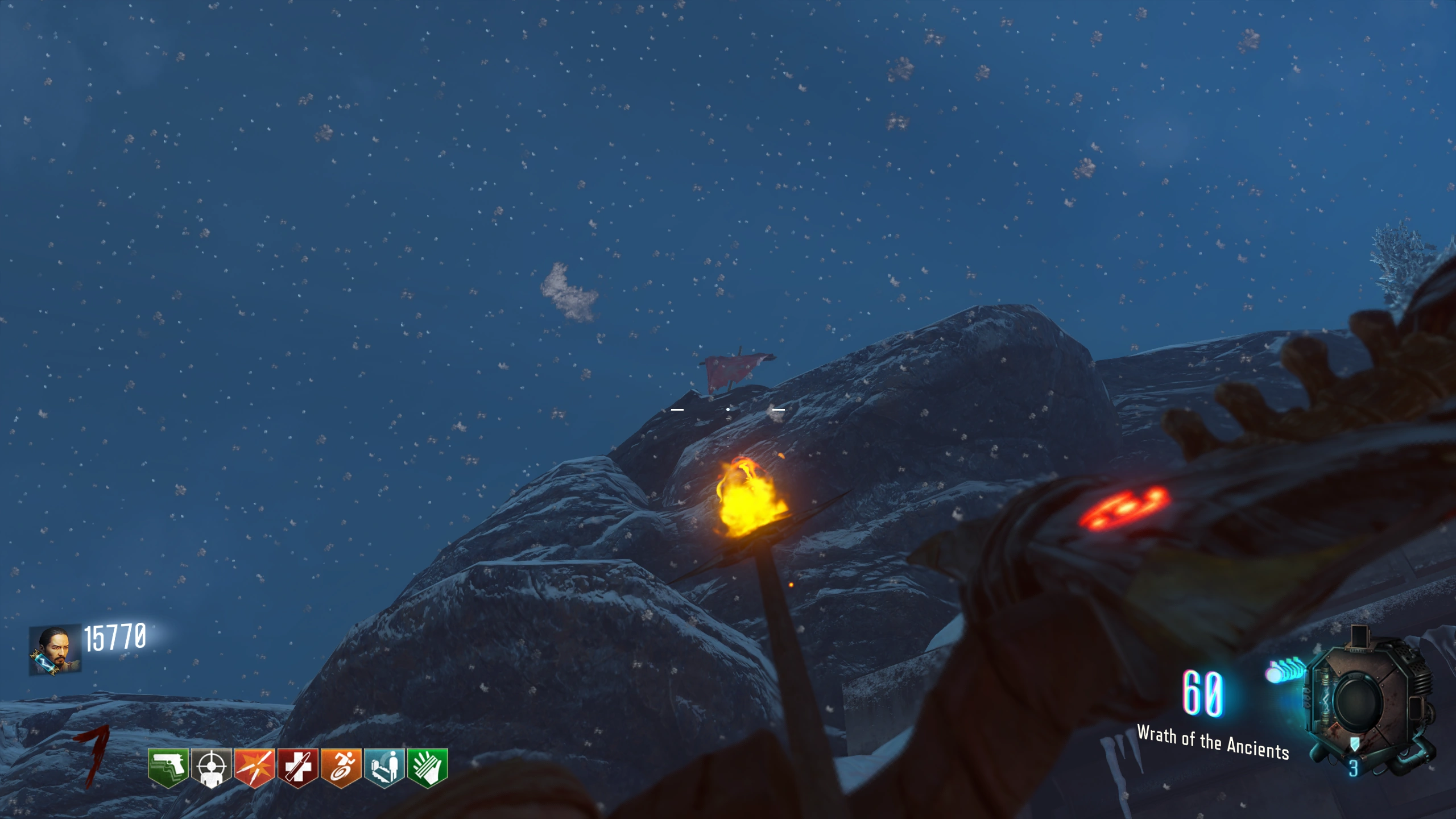 Shoot beneath this red banner at Rocket Pad.
