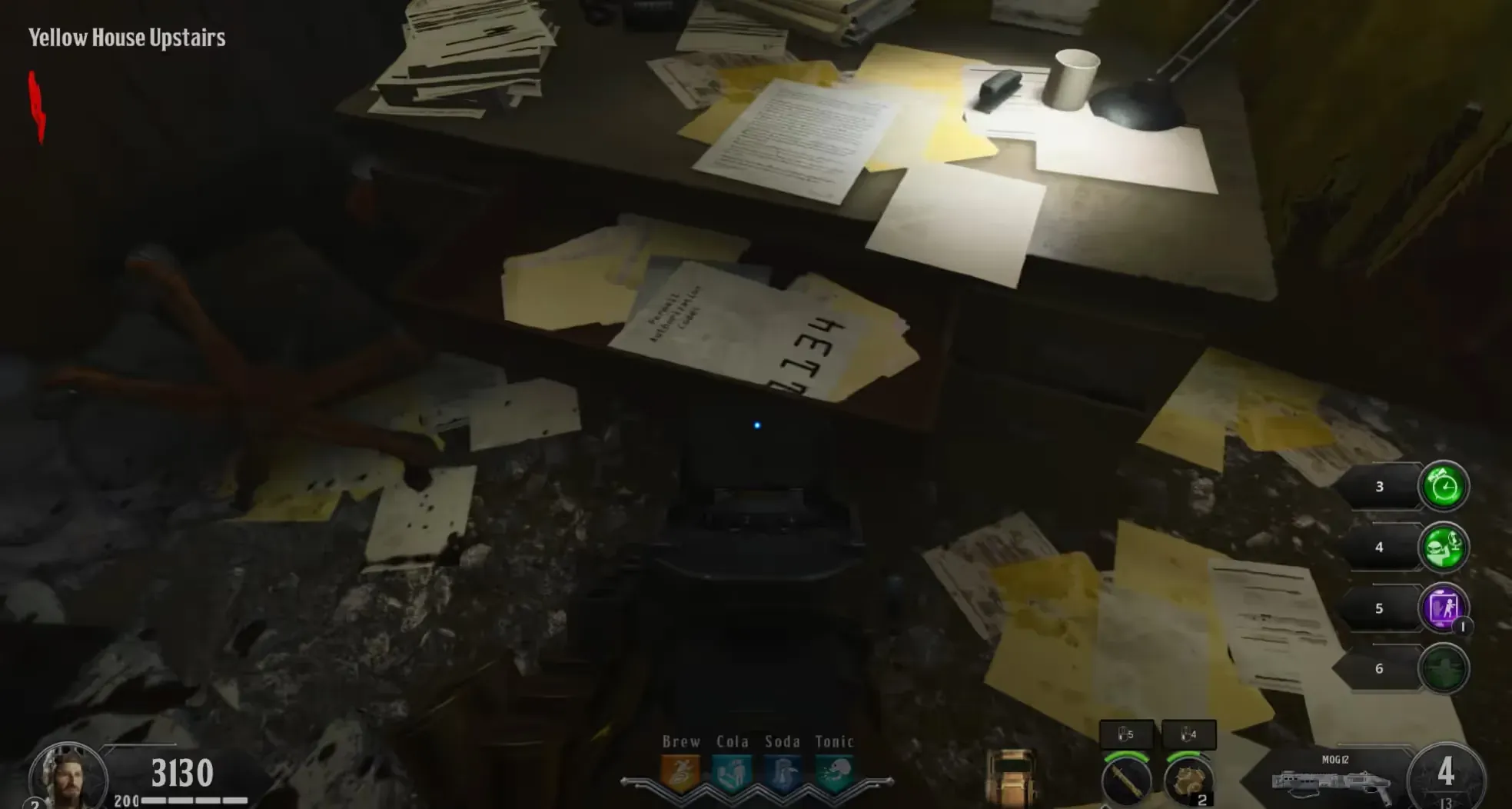 Use the key on the Yellow House Upstairs desk drawer