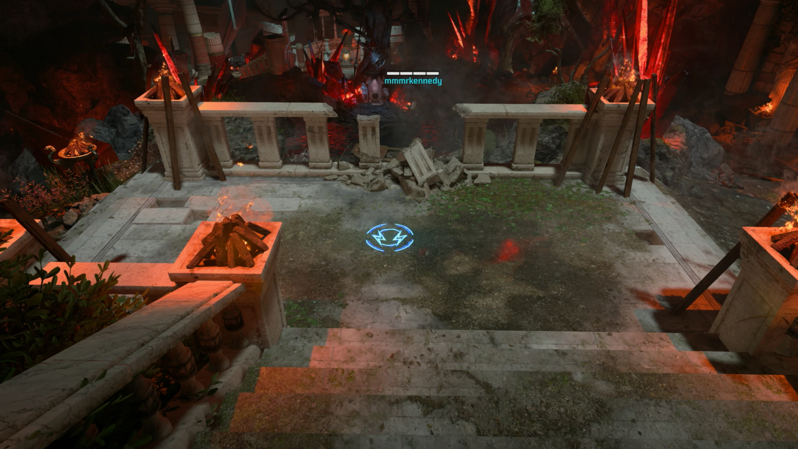 Place Pegasus Strike on this blue mark above the River of Sorrow stairs.