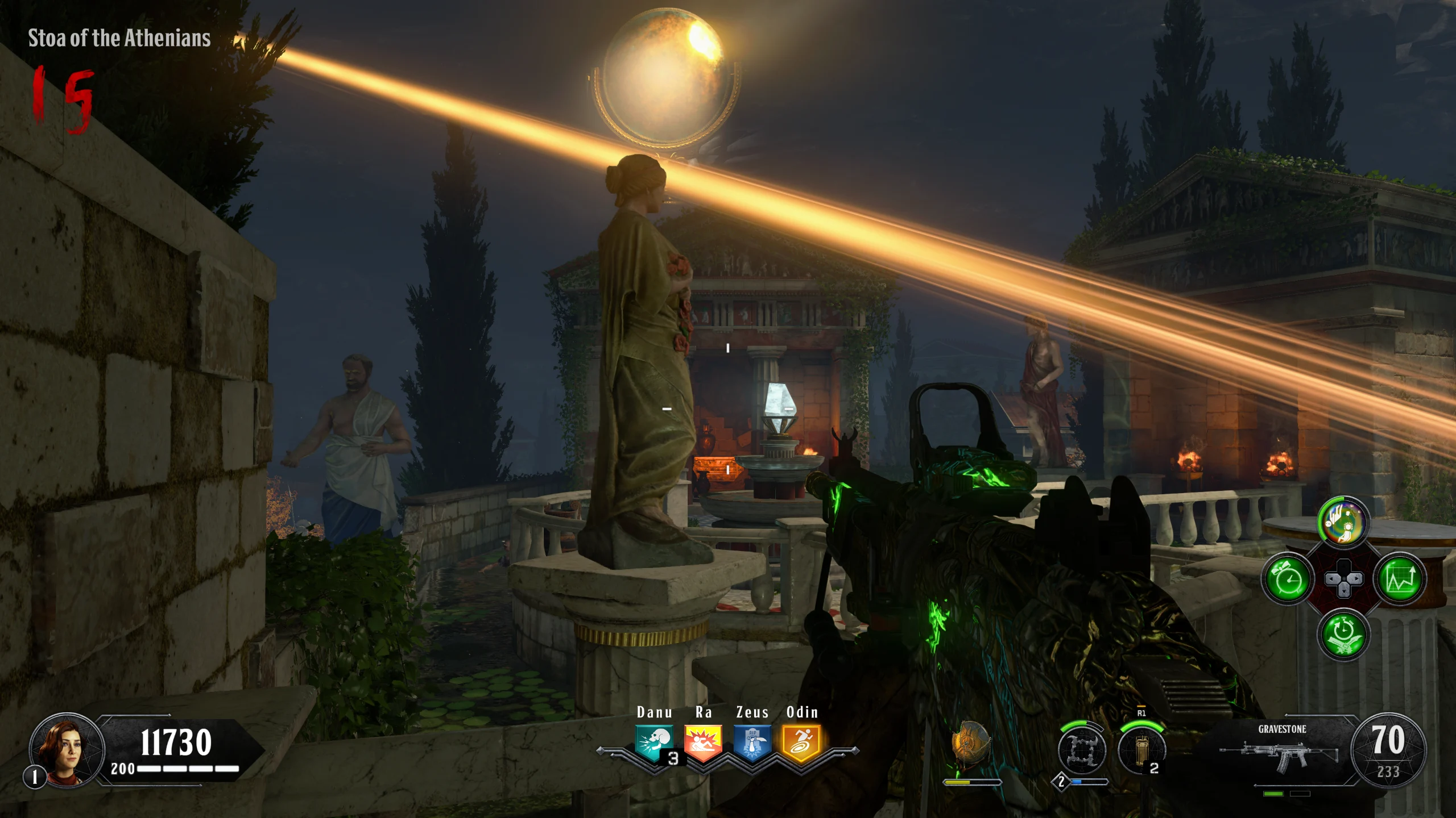 Final Stoa mechanism: throw when the statues face inward.