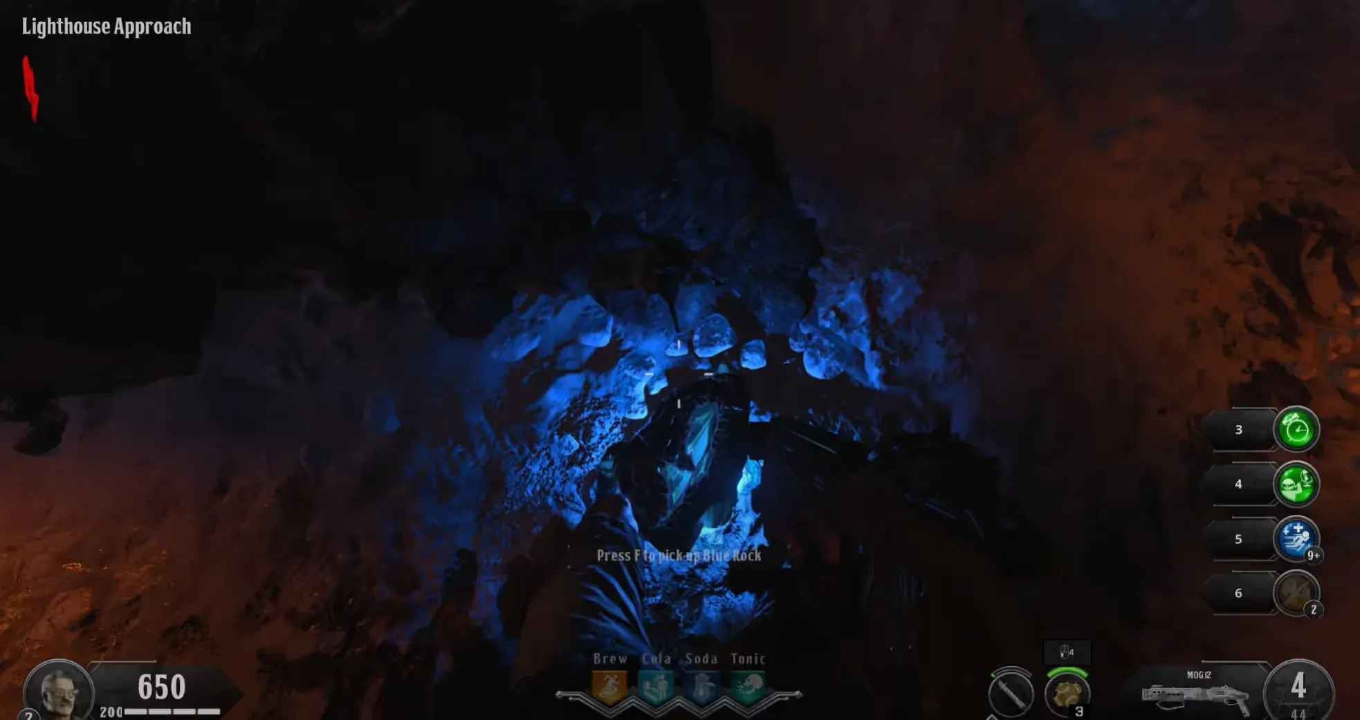 Knock down and collect a glowing rock in Lighthouse Approach
