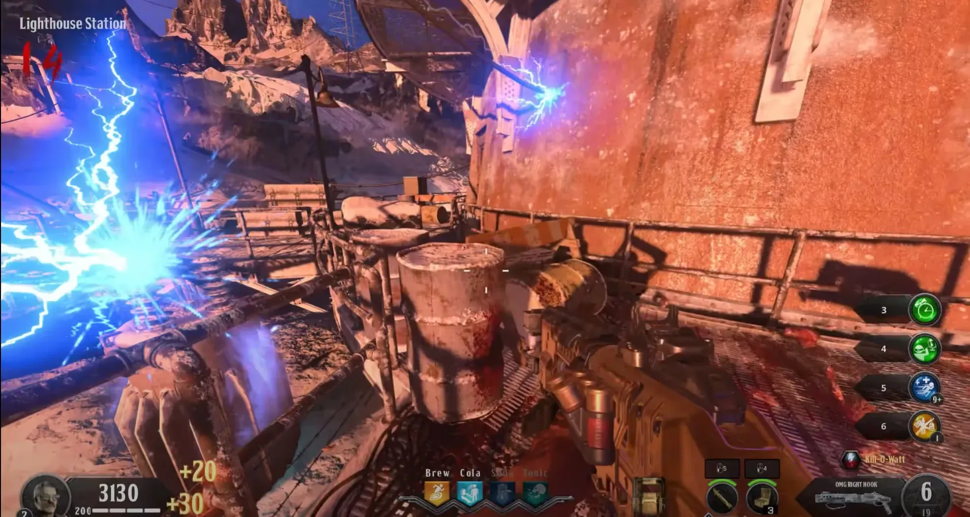 Charge each small generator with an electrified zombie kill nearby