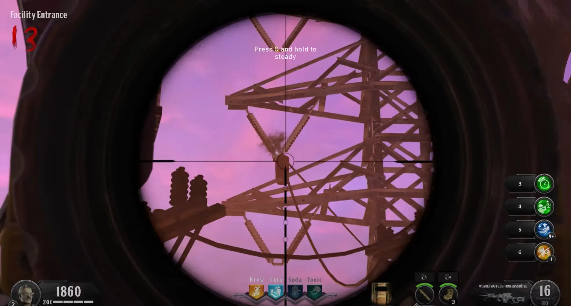 Use the Wunderwaffe on the red battery outside the facility