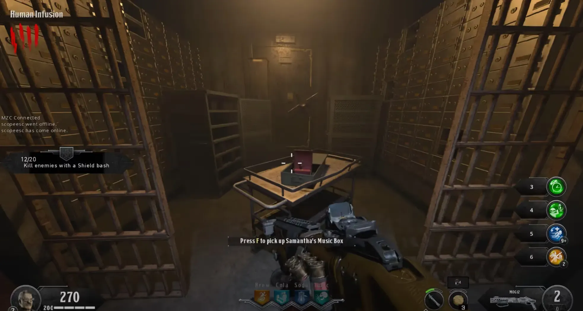 Collect Samantha’s Music Box after the vault defense