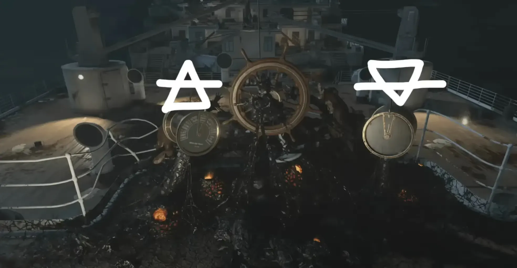 Face the Poop Deck wheel: left Air, right Earth; set HOURS