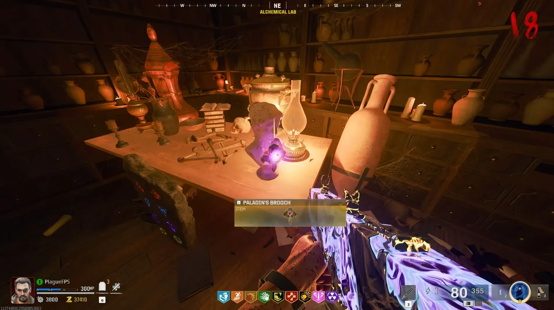 Collect the brooch from the illuminated bust