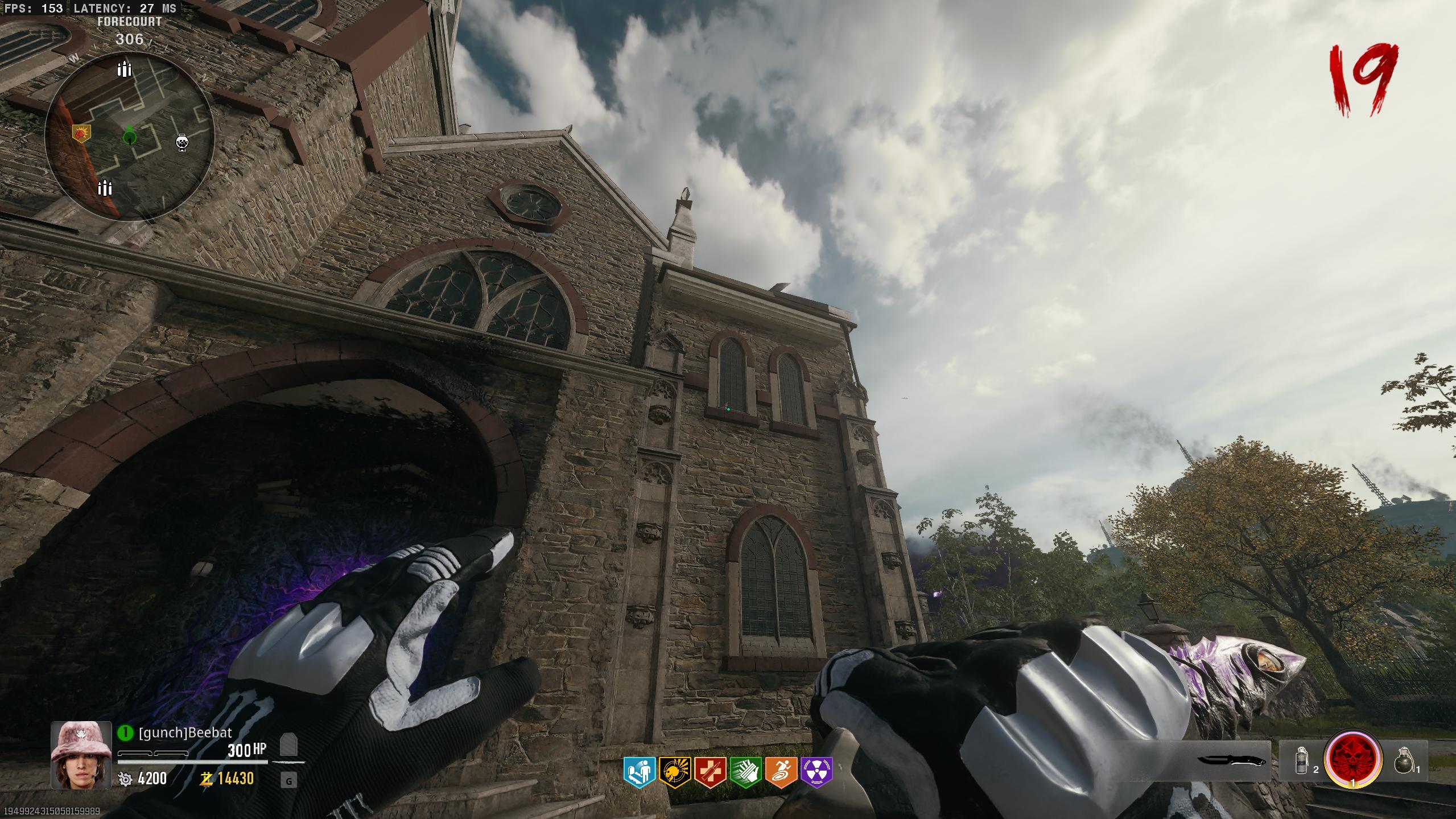 Church · front window: At the church entrance, look up to the right-hand front window ledge.