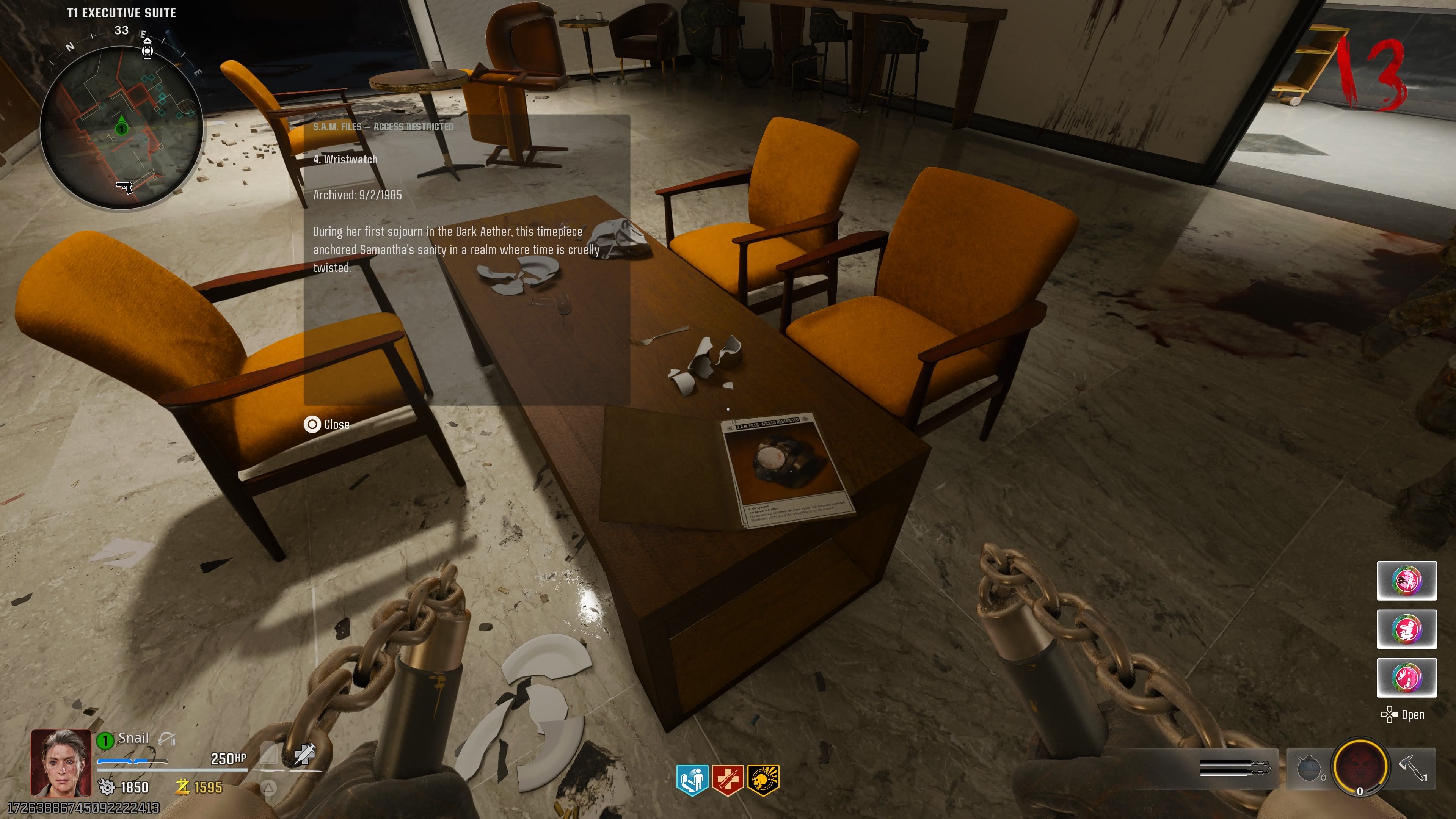 Wristwatch: Executive Suite table, or Teleportation Lab terminals