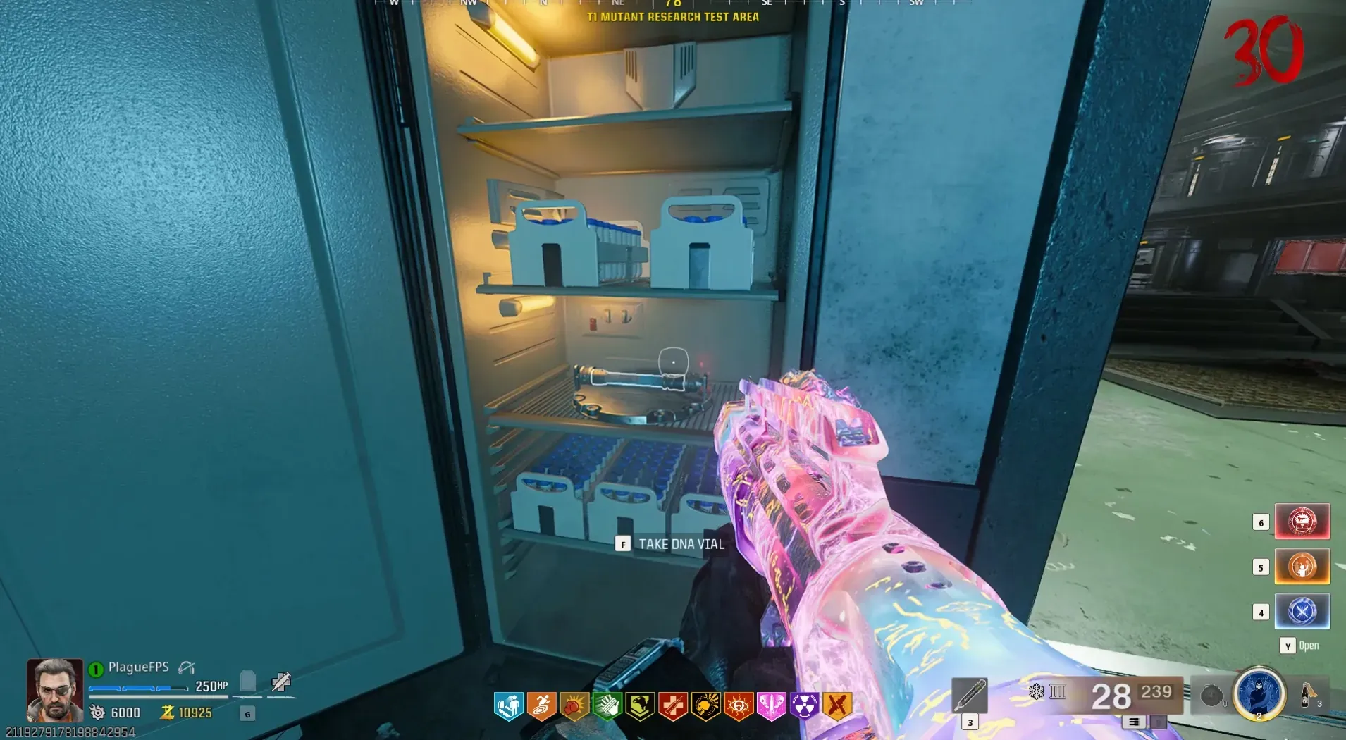 The refrigerator contains the DNA vial