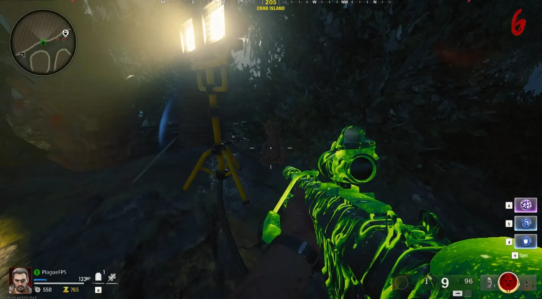 Crab Island giraffe: behind the light beside the crafting route
