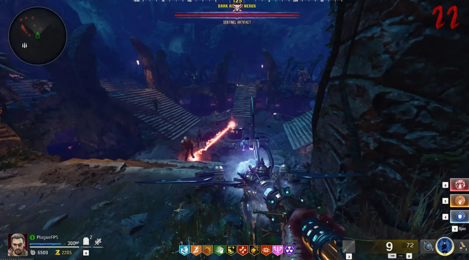 Avoid the sweeping orange beams