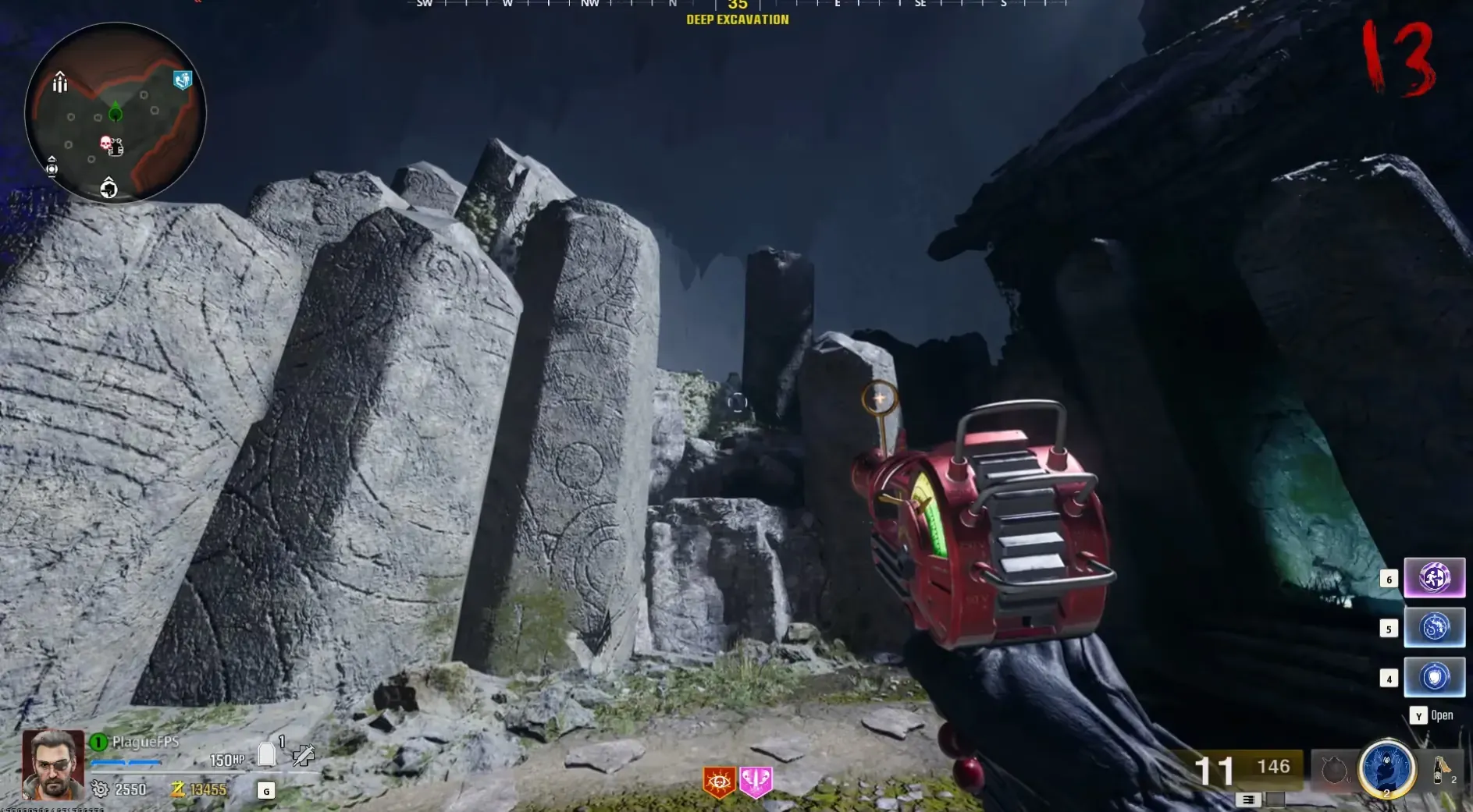 Vase 8: Deep Excavation — Distant rock ledge left of Quick Revive