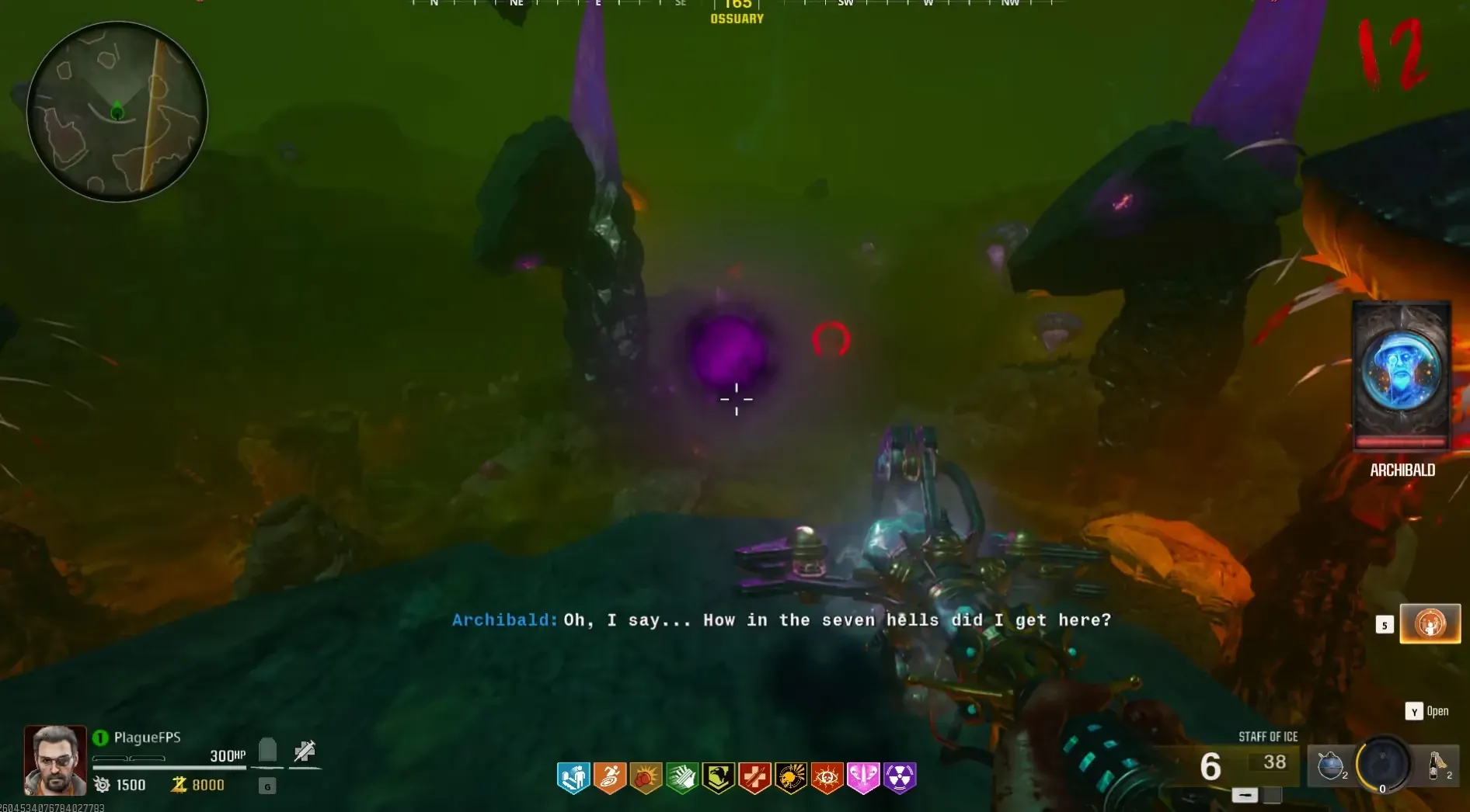 Interact with the purple orb on the safe platform