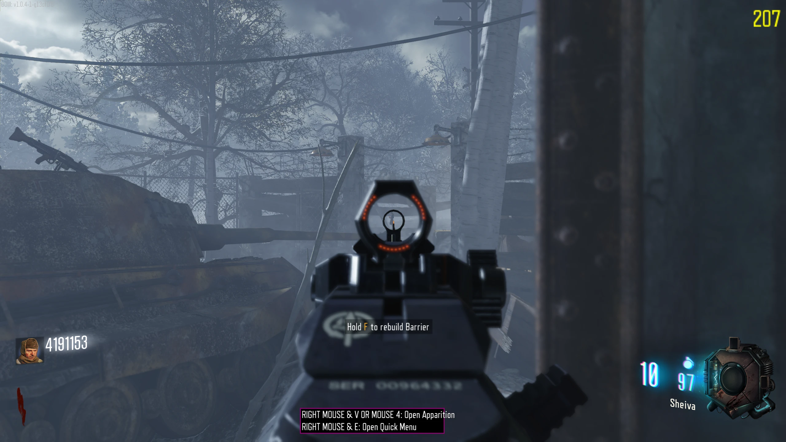 Ground Floor - On the end of the tank's barrel, out the window next to Mule Kick