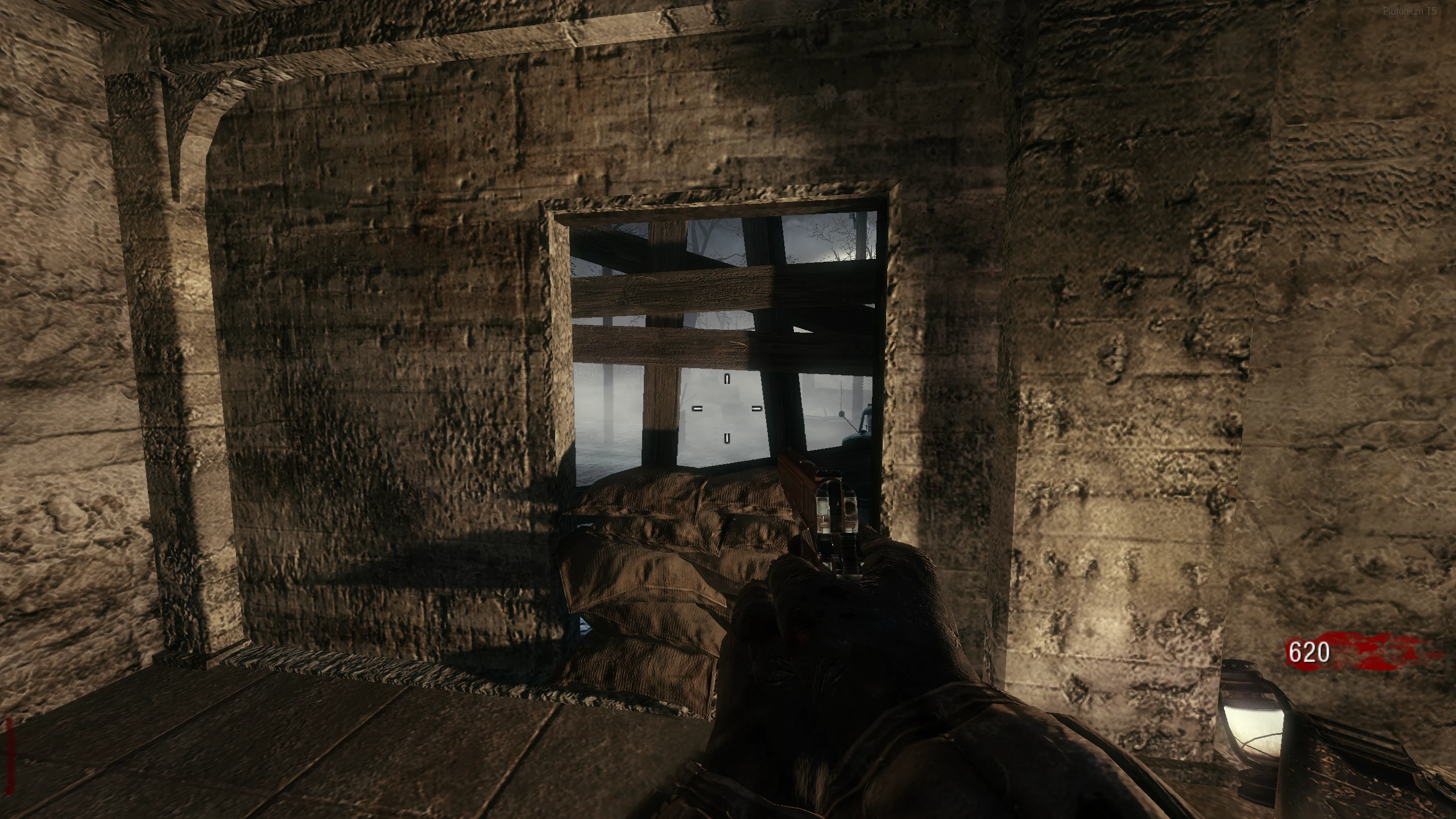 Outside window closest to Mule Kick, beside the Truck