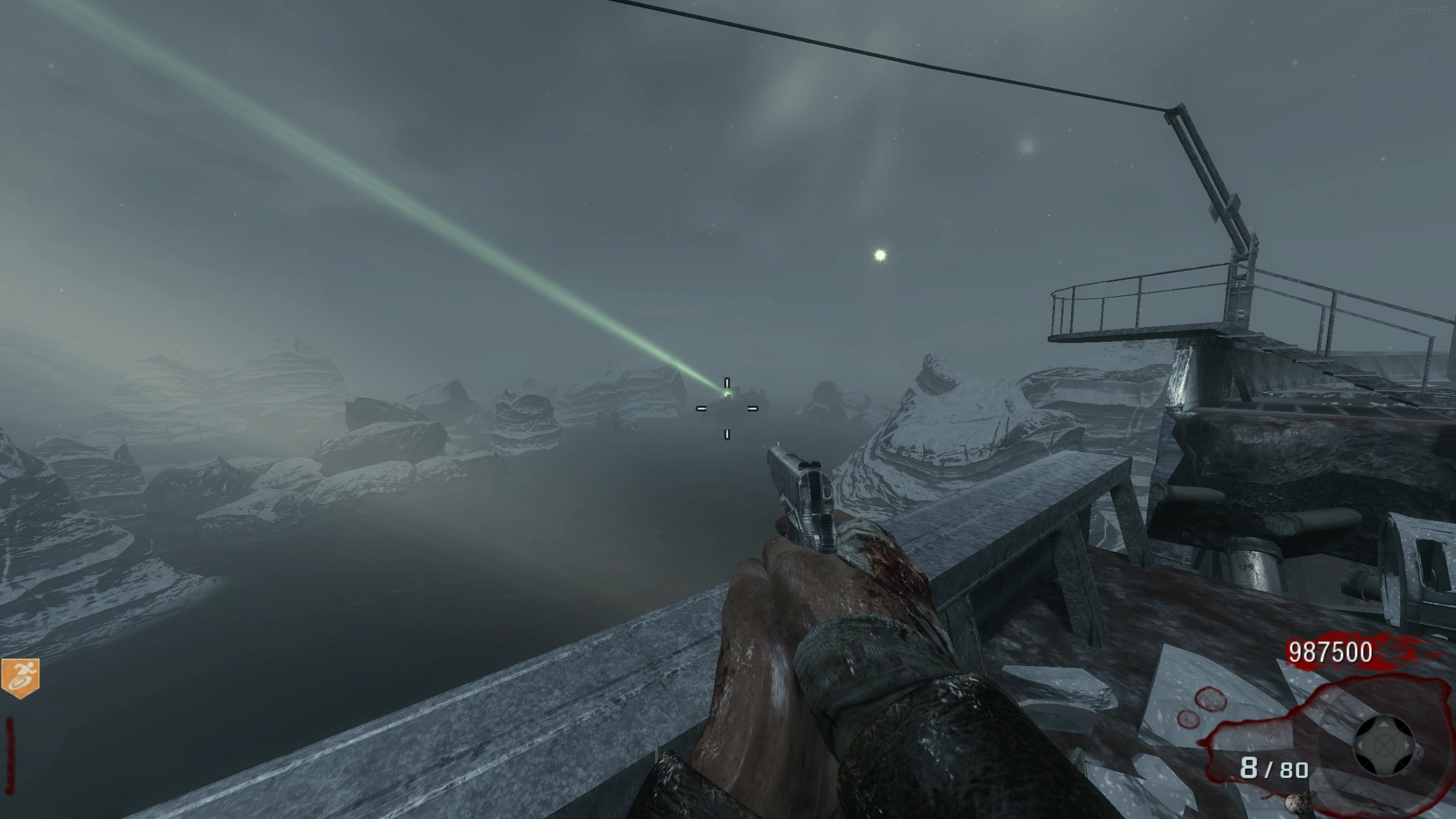 The submarine surfaces beyond the ship near Jugger-Nog.