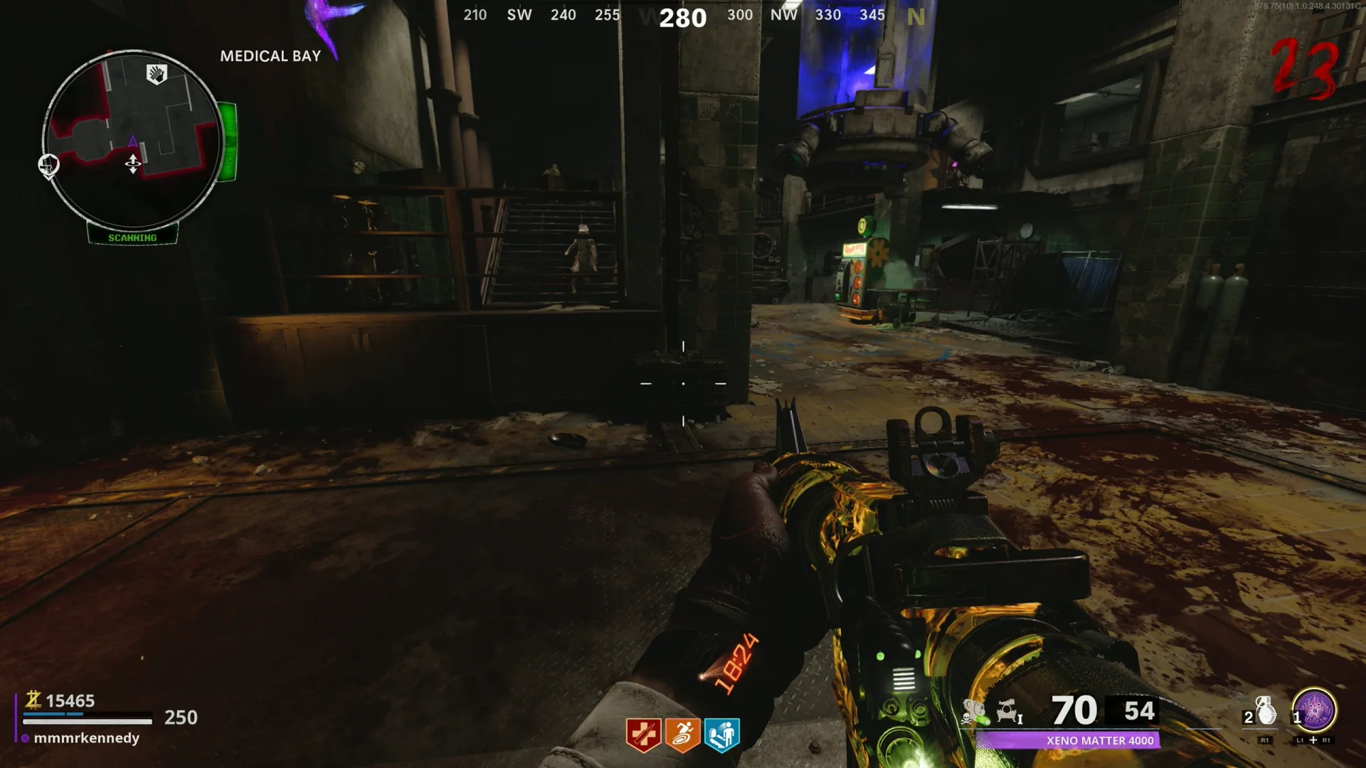 Use the filled flask on the chained Medical Bay crate