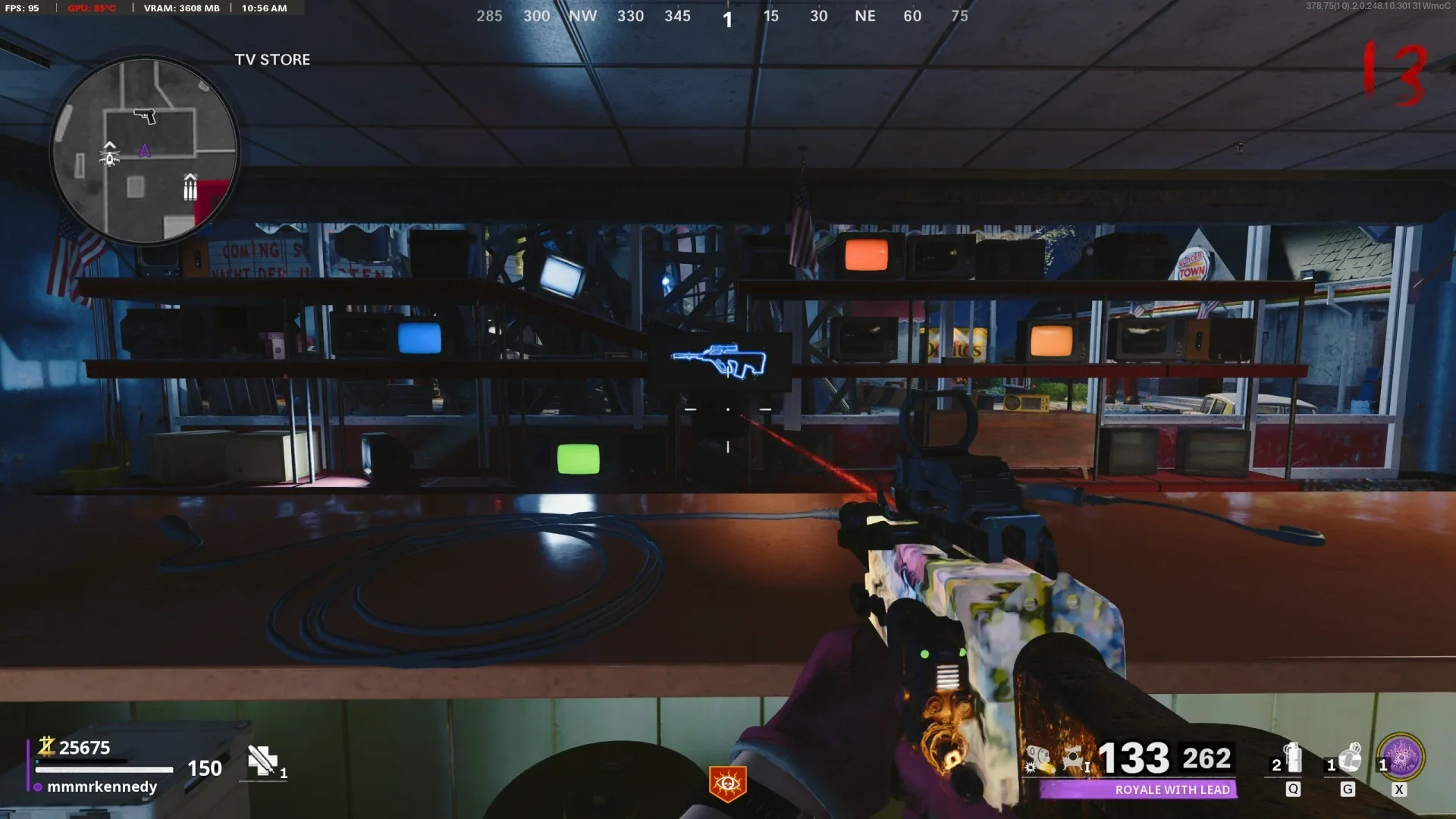 Actual TV layout: blue left-middle, green lower-left, red upper-right, orange right-middle