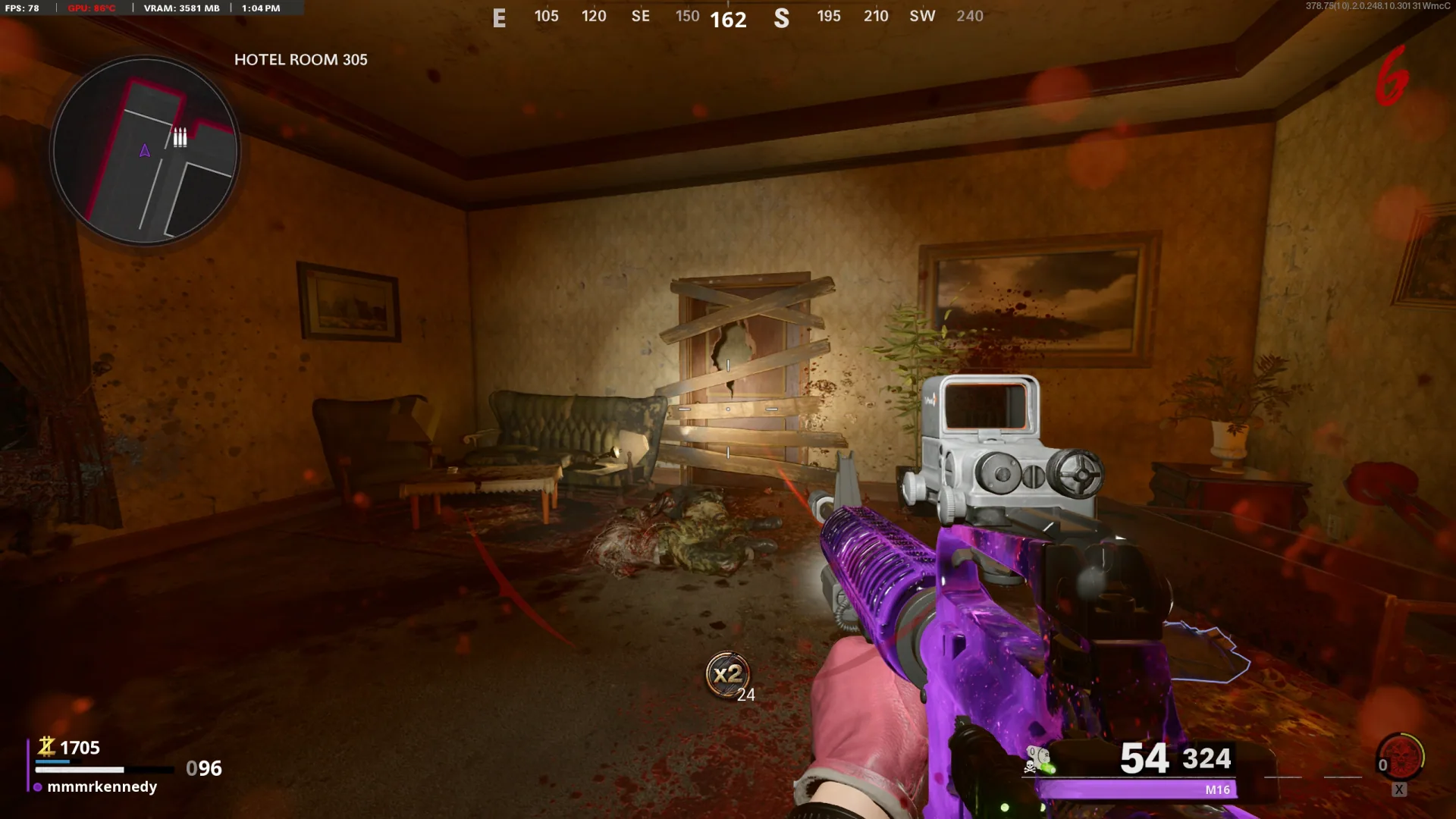 The Brain-Rotted zombie must break this Hotel 305 door