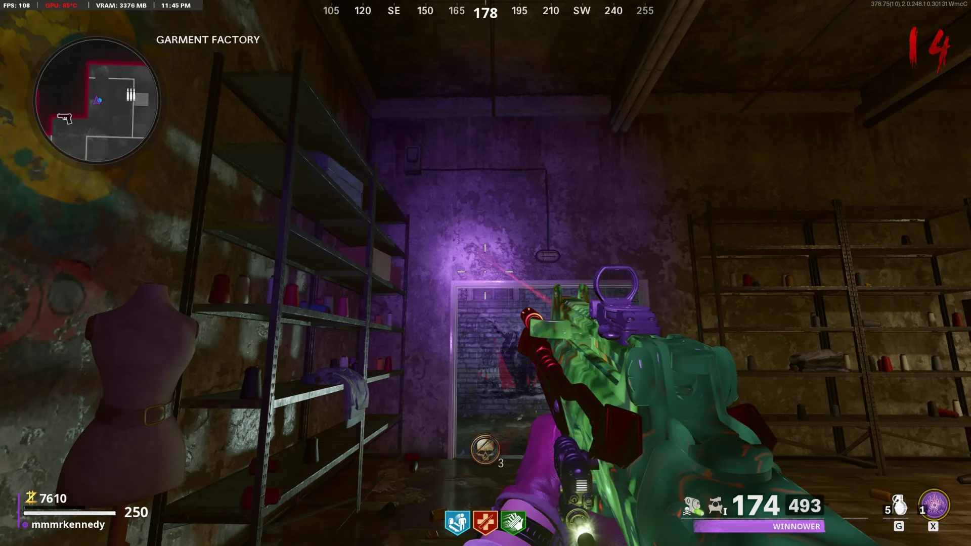 Garment Factory: Above doorway beside ammo crate