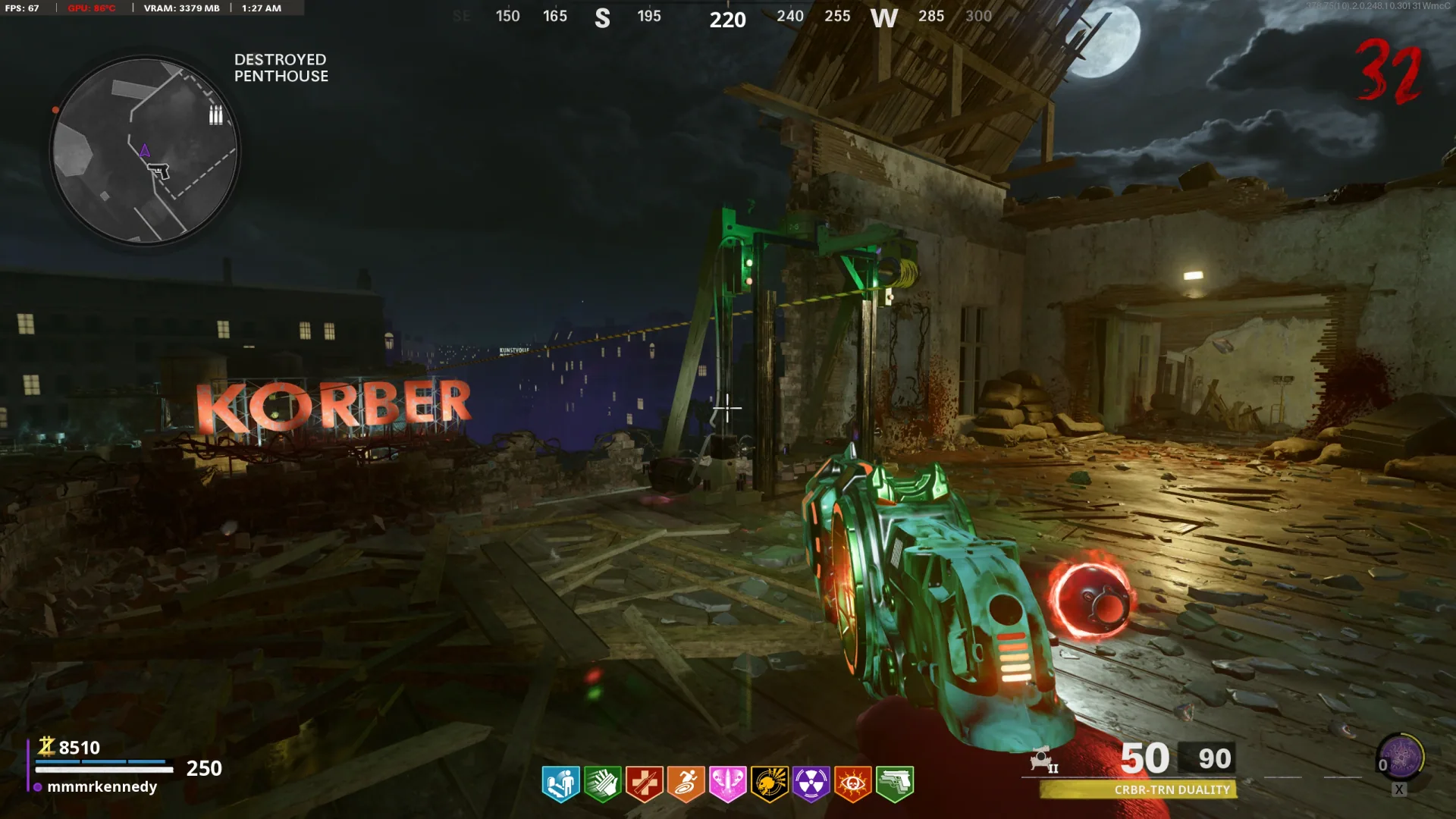 Mount one device at the Destroyed Penthouse end