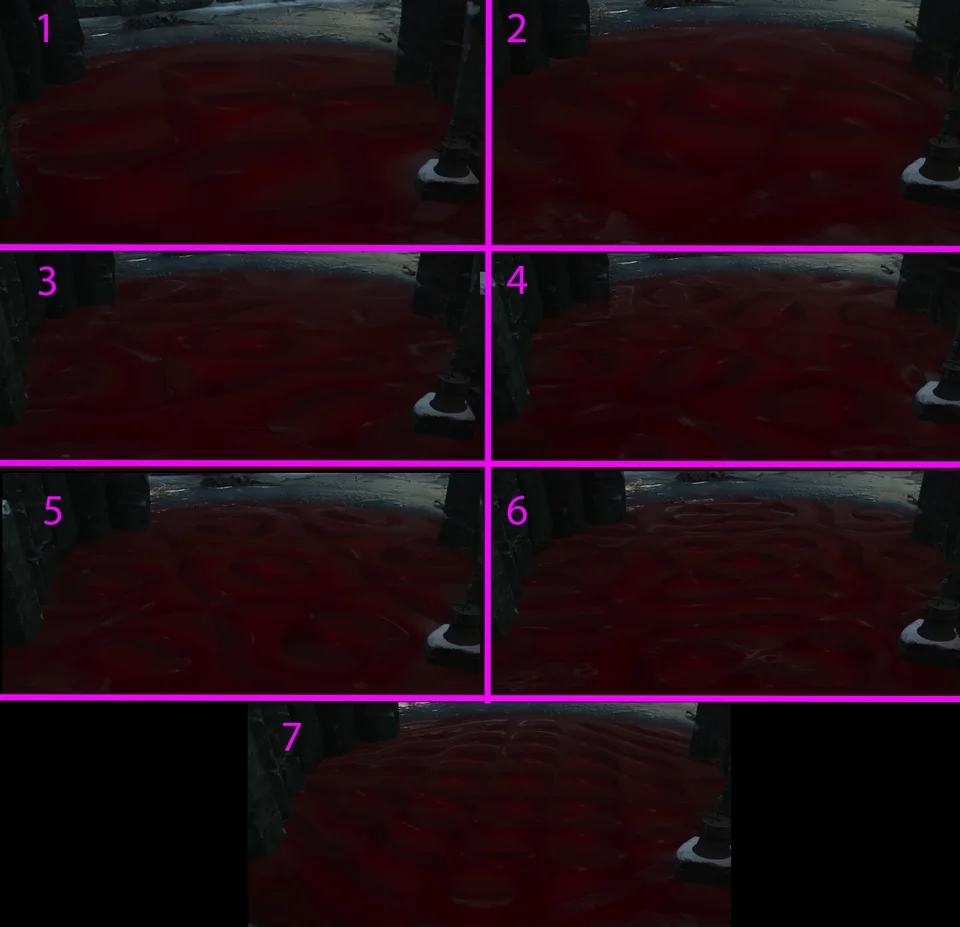 Seven numbered Blood Pool patterns