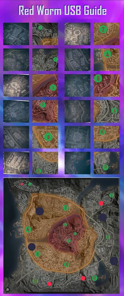 spaz33g’s clue-wall and twelve USB-location chart; use the landmark photographs